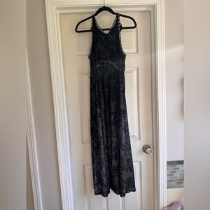 Gorgeous subtle dark floral velvet dress with metallic fabric detail